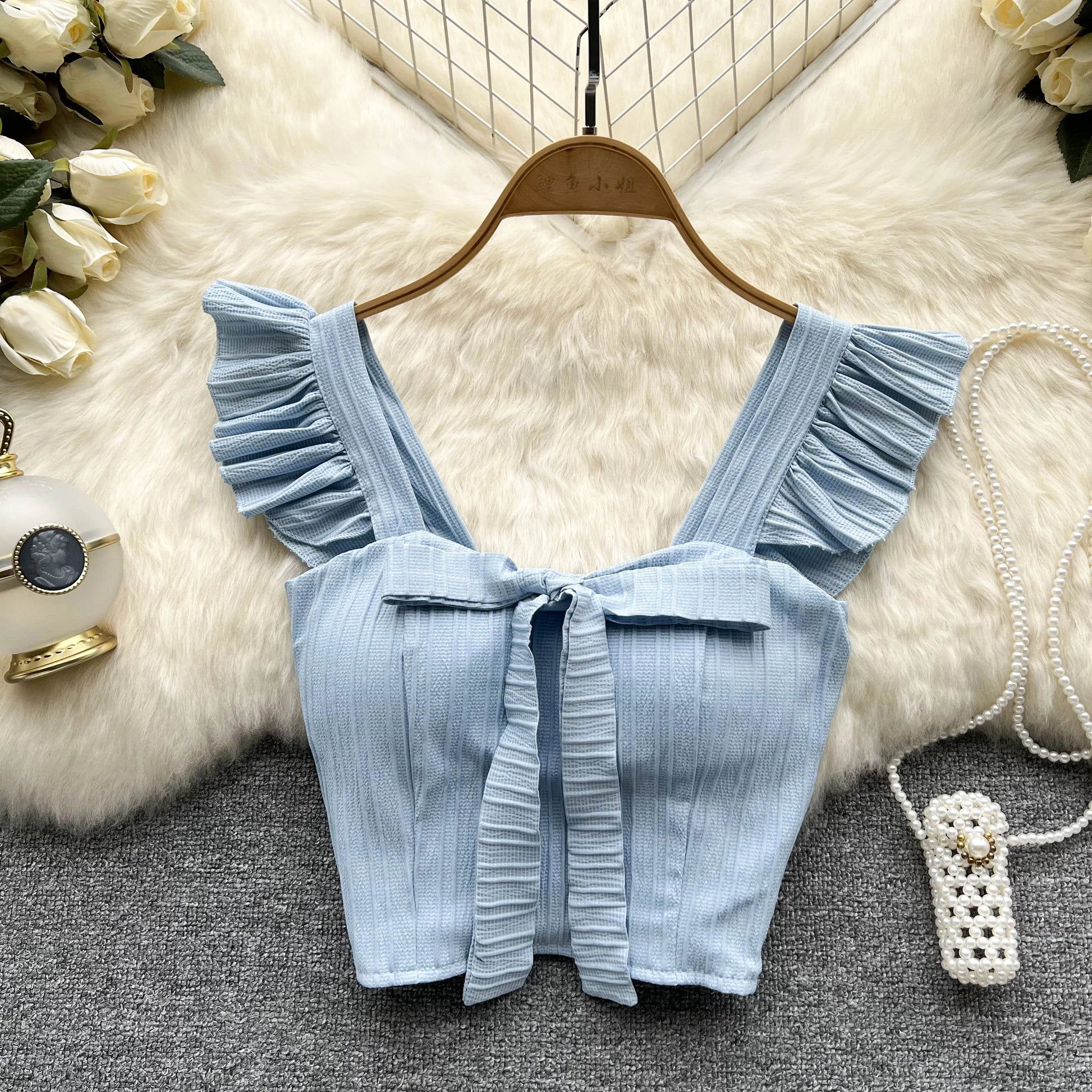 SINGREINY Summer Solid Ruffled Camis Women Square Neck Sleeveless Bow Elastic Waist Strap Top Ladies Sweet Korea Short Tank Top